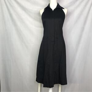 AGNONA LBD collared halter open back half button up sleeveless dress